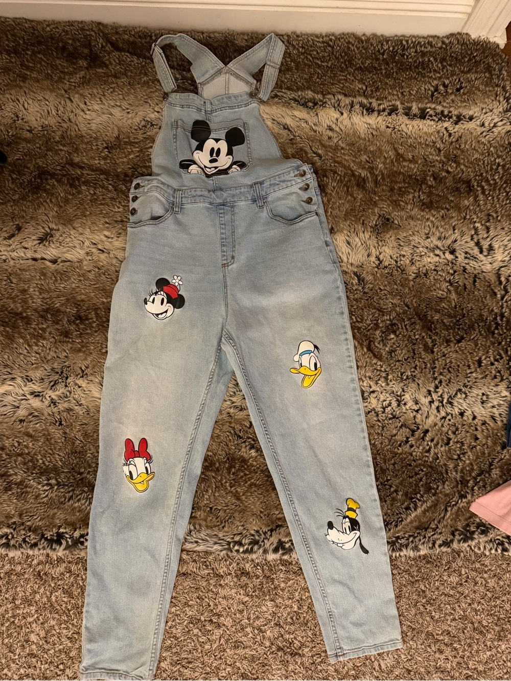 Hot Topic Light Blue Denim Overalls with Disney Character Patches